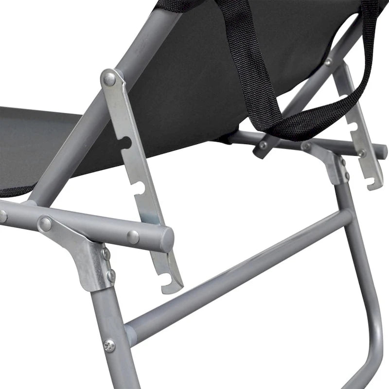 Keli Folding Chaise Lounger with Sun Canopy, Gray Aluminum, 74 Inch