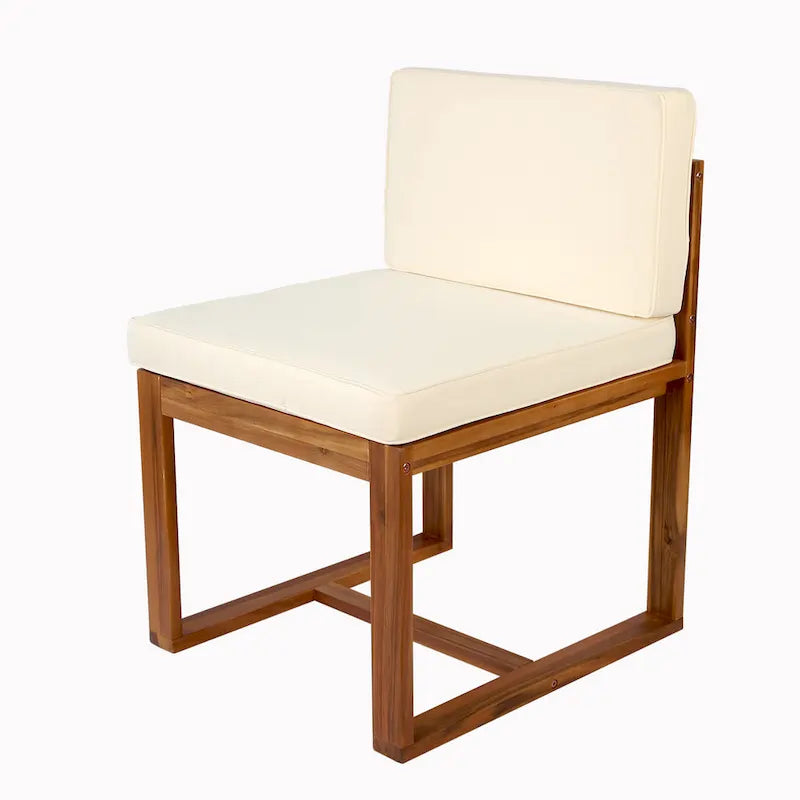 5 Piece Acacia Wood Patio Dining Set with 70 Inch Table and 4 Chairs in Teak Beige Finish with Iron Legs Outdoor Furniture