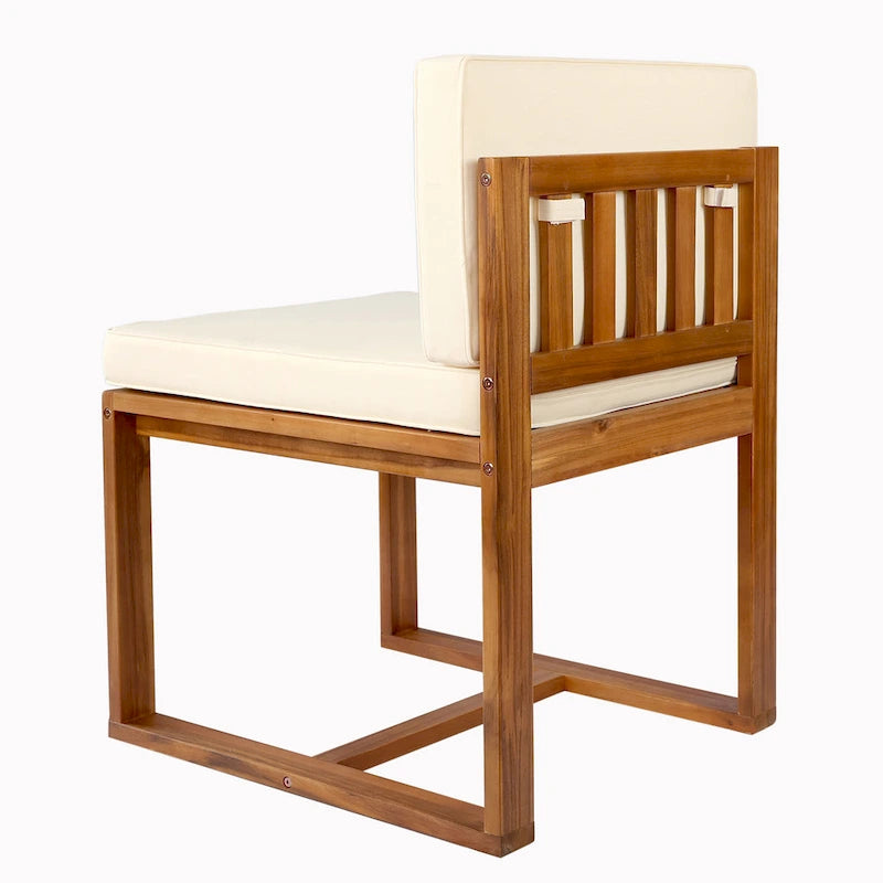 5 Piece Acacia Wood Patio Dining Set with 70 Inch Table and 4 Chairs in Teak Beige Finish with Iron Legs Outdoor Furniture