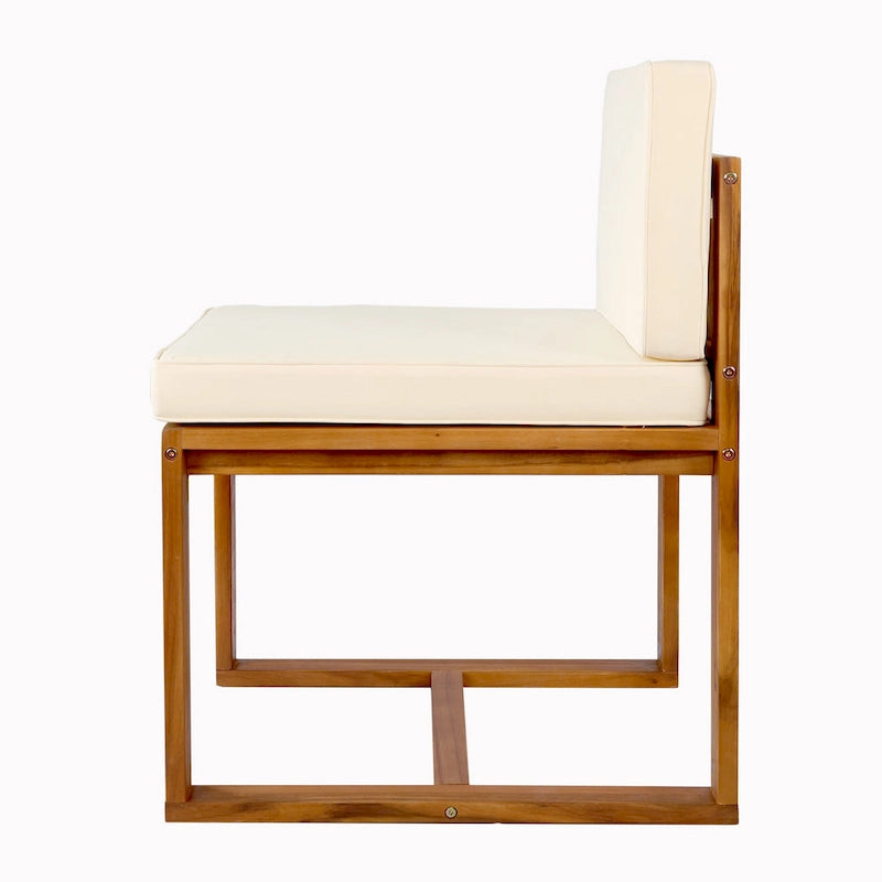 5 Piece Acacia Wood Patio Dining Set with 70 Inch Table and 4 Chairs in Teak Beige Finish with Iron Legs Outdoor Furniture
