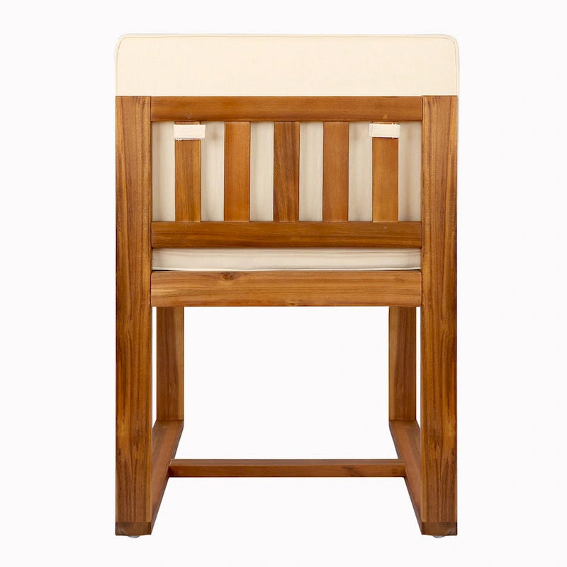 5 Piece Acacia Wood Patio Dining Set with 70 Inch Table and 4 Chairs in Teak Beige Finish with Iron Legs Outdoor Furniture