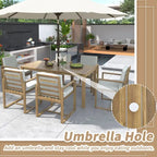7 Pcs Outdoor Patio Dining Table and Chair Set, All-Weather Patio Furniture Set, Dining Table with Umbrella Hole and 6 Chairs