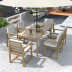 7 Pcs Outdoor Patio Dining Table and Chair Set, All-Weather Patio Furniture Set, Dining Table with Umbrella Hole and 6 Chairs