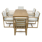 7 Pcs Outdoor Patio Dining Table and Chair Set, All-Weather Patio Furniture Set, Dining Table with Umbrella Hole and 6 Chairs