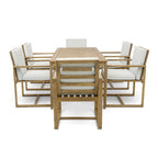 7 Pcs Outdoor Patio Dining Table and Chair Set, All-Weather Patio Furniture Set, Dining Table with Umbrella Hole and 6 Chairs