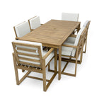 7 Pcs Outdoor Patio Dining Table and Chair Set, All-Weather Patio Furniture Set, Dining Table with Umbrella Hole and 6 Chairs