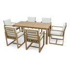 7 Pcs Outdoor Patio Dining Table and Chair Set, All-Weather Patio Furniture Set, Dining Table with Umbrella Hole and 6 Chairs