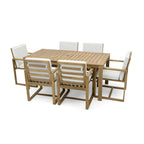 7 Pcs Outdoor Patio Dining Table and Chair Set, All-Weather Patio Furniture Set, Dining Table with Umbrella Hole and 6 Chairs