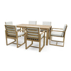 7 Pcs Outdoor Patio Dining Table and Chair Set, All-Weather Patio Furniture Set, Dining Table with Umbrella Hole and 6 Chairs