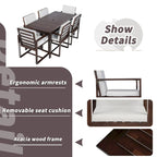 7 Pcs Outdoor Patio Dining Table and Chair Set, All-Weather Patio Furniture Set, Dining Table with Umbrella Hole and 6 Chairs