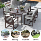 7 Pcs Outdoor Patio Dining Table and Chair Set, All-Weather Patio Furniture Set, Dining Table with Umbrella Hole and 6 Chairs