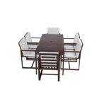 7 Pcs Outdoor Patio Dining Table and Chair Set, All-Weather Patio Furniture Set, Dining Table with Umbrella Hole and 6 Chairs