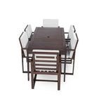 7 Pcs Outdoor Patio Dining Table and Chair Set, All-Weather Patio Furniture Set, Dining Table with Umbrella Hole and 6 Chairs