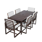7 Pcs Outdoor Patio Dining Table and Chair Set, All-Weather Patio Furniture Set, Dining Table with Umbrella Hole and 6 Chairs