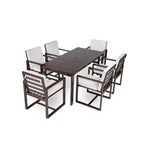 7 Pcs Outdoor Patio Dining Table and Chair Set, All-Weather Patio Furniture Set, Dining Table with Umbrella Hole and 6 Chairs