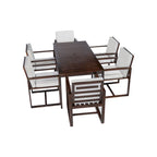 7 Pcs Outdoor Patio Dining Table and Chair Set, All-Weather Patio Furniture Set, Dining Table with Umbrella Hole and 6 Chairs