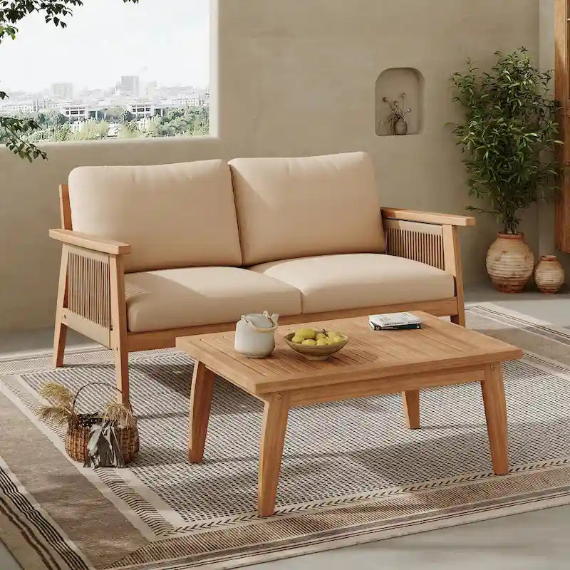 Outdoor 2-piece Acacia Wood and Rope Patio Chat Set