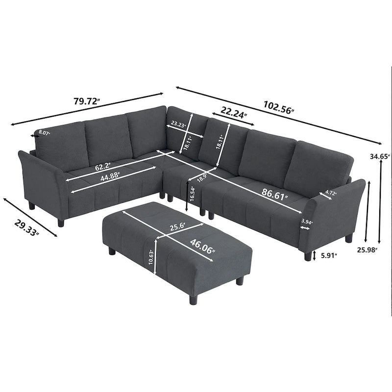 102.56  W Reversible Sectional Sofa with Corner Seat & Extended Bench