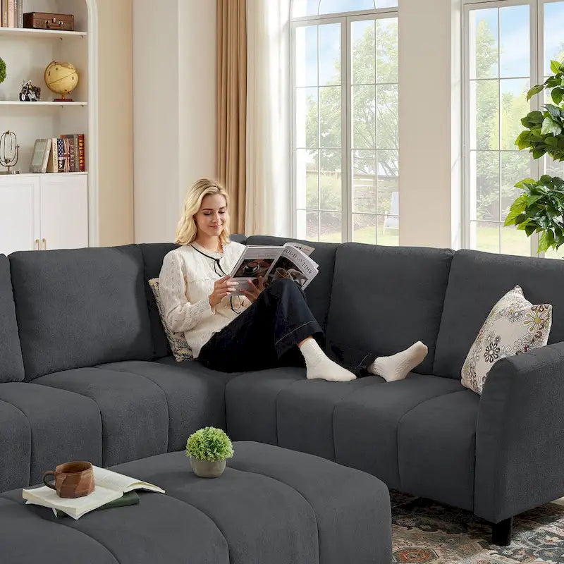 102.56  W Reversible Sectional Sofa with Corner Seat & Extended Bench