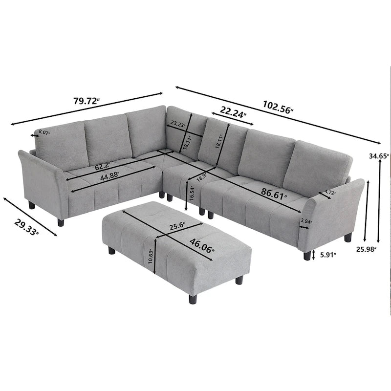 102.56  W Reversible Sectional Sofa with Corner Seat & Extended Bench