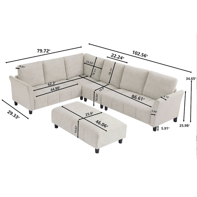 102.56  W Reversible Sectional Sofa with Corner Seat & Extended Bench