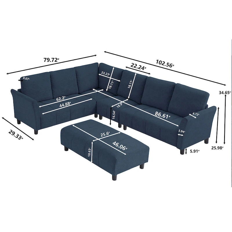 102.56  W Reversible Sectional Sofa with Corner Seat & Extended Bench