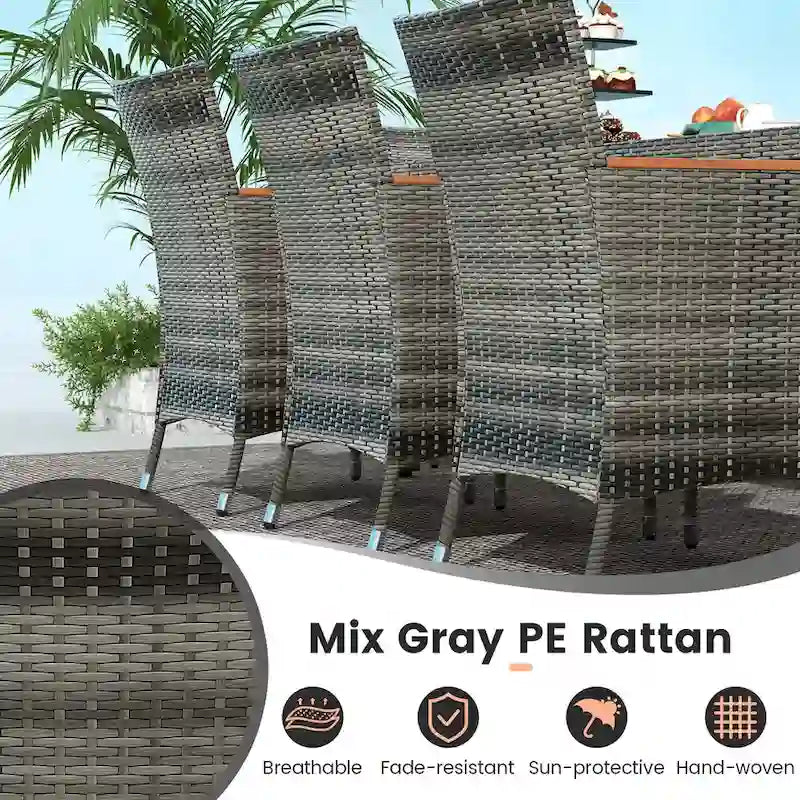 Costway 9 Pieces Outdoor Wicker Dining Set with Acacia Wood Table and - See Details