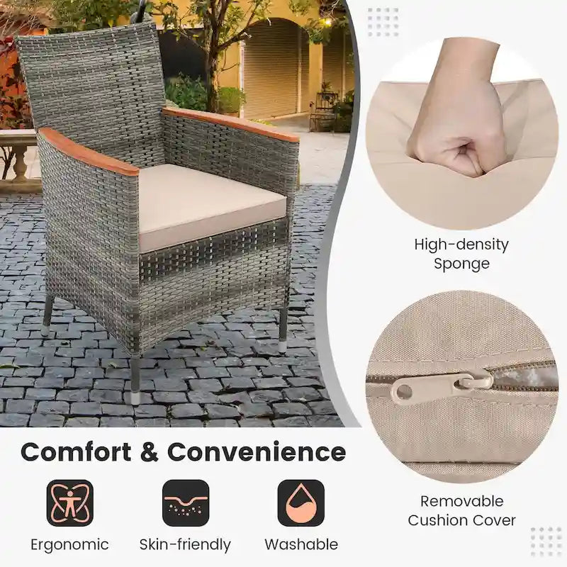 Costway 9 Pieces Outdoor Wicker Dining Set with Acacia Wood Table and - See Details