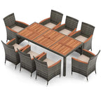 Costway 9 Pieces Outdoor Wicker Dining Set with Acacia Wood Table and - See Details
