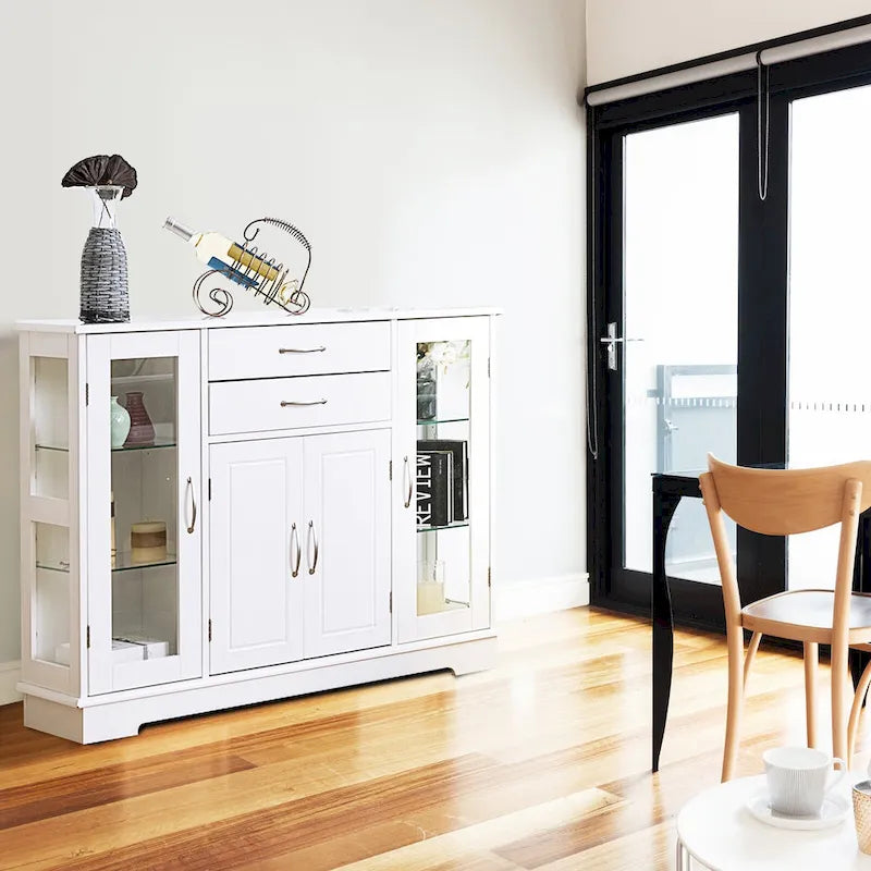 Costway Buffet Storage Cabinet Console Cupboard W/Glass Door Drawers