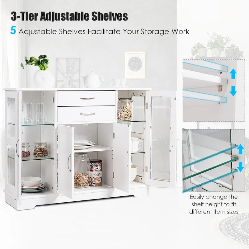 Costway Buffet Storage Cabinet Console Cupboard W/Glass Door Drawers