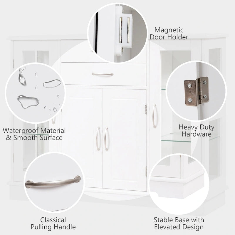 Costway Buffet Storage Cabinet Console Cupboard W/Glass Door Drawers