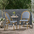 French Bistro Chair White Navy Aluminum PE Rattan Outdoor Cafe Patio Furniture 35in Tall