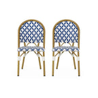 French Bistro Chair White Navy Aluminum PE Rattan Outdoor Cafe Patio Furniture 35in Tall