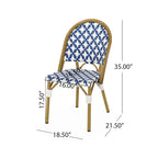 French Bistro Chair White Navy Aluminum PE Rattan Outdoor Cafe Patio Furniture 35in Tall