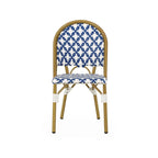 French Bistro Chair White Navy Aluminum PE Rattan Outdoor Cafe Patio Furniture 35in Tall