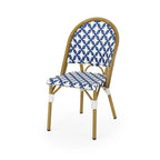 French Bistro Chair White Navy Aluminum PE Rattan Outdoor Cafe Patio Furniture 35in Tall