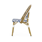 French Bistro Chair White Navy Aluminum PE Rattan Outdoor Cafe Patio Furniture 35in Tall