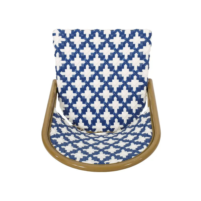 French Bistro Chair White Navy Aluminum PE Rattan Outdoor Cafe Patio Furniture 35in Tall