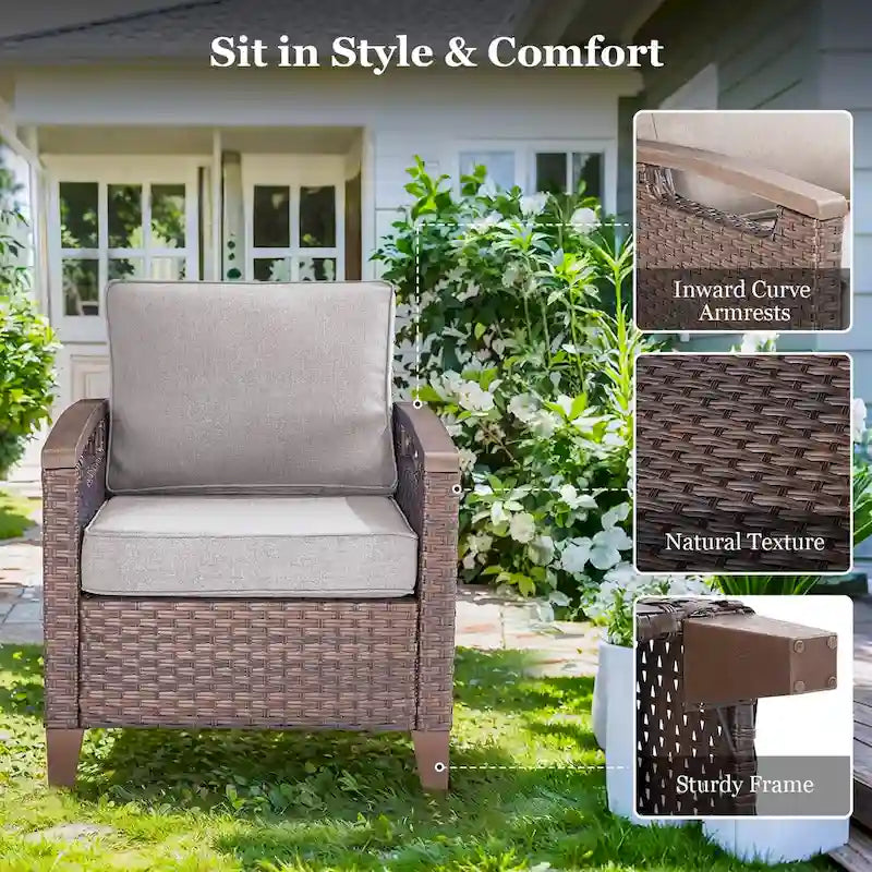 High Back Outdoor Patio Chairs Beige Cushion