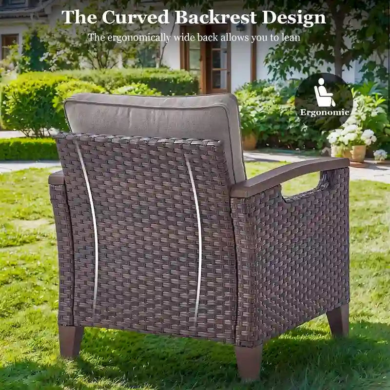 High Back Outdoor Patio Chairs Beige Cushion