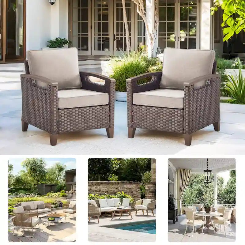 High Back Outdoor Patio Chairs Beige Cushion