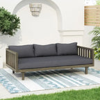 Daybed 3-Seater Slat Design Acacia Wood Waterproof Fabric Outdoor Lounger