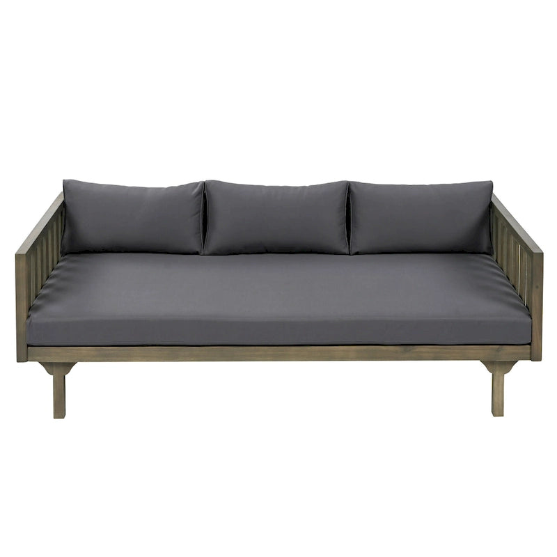 Daybed 3-Seater Slat Design Acacia Wood Waterproof Fabric Outdoor Lounger