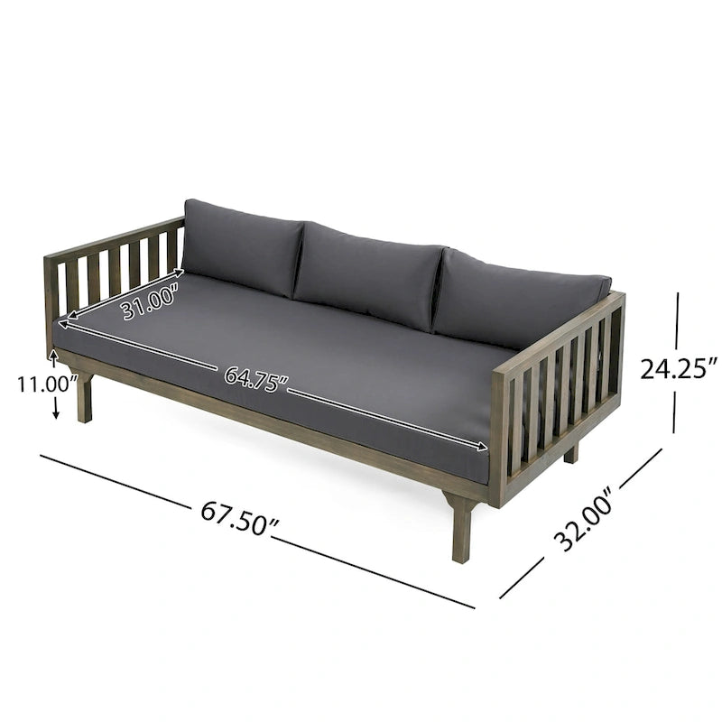 Daybed 3-Seater Slat Design Acacia Wood Waterproof Fabric Outdoor Lounger