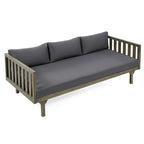 Daybed 3-Seater Slat Design Acacia Wood Waterproof Fabric Outdoor Lounger