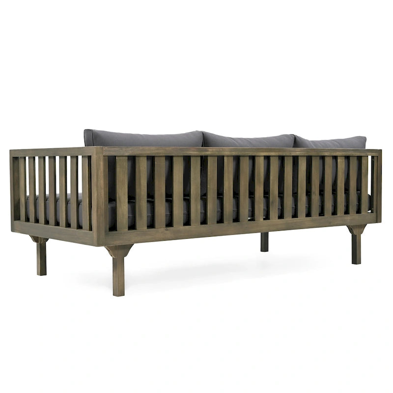 Daybed 3-Seater Slat Design Acacia Wood Waterproof Fabric Outdoor Lounger
