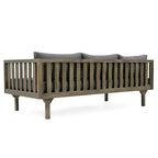 Daybed 3-Seater Slat Design Acacia Wood Waterproof Fabric Outdoor Lounger