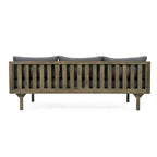 Daybed 3-Seater Slat Design Acacia Wood Waterproof Fabric Outdoor Lounger