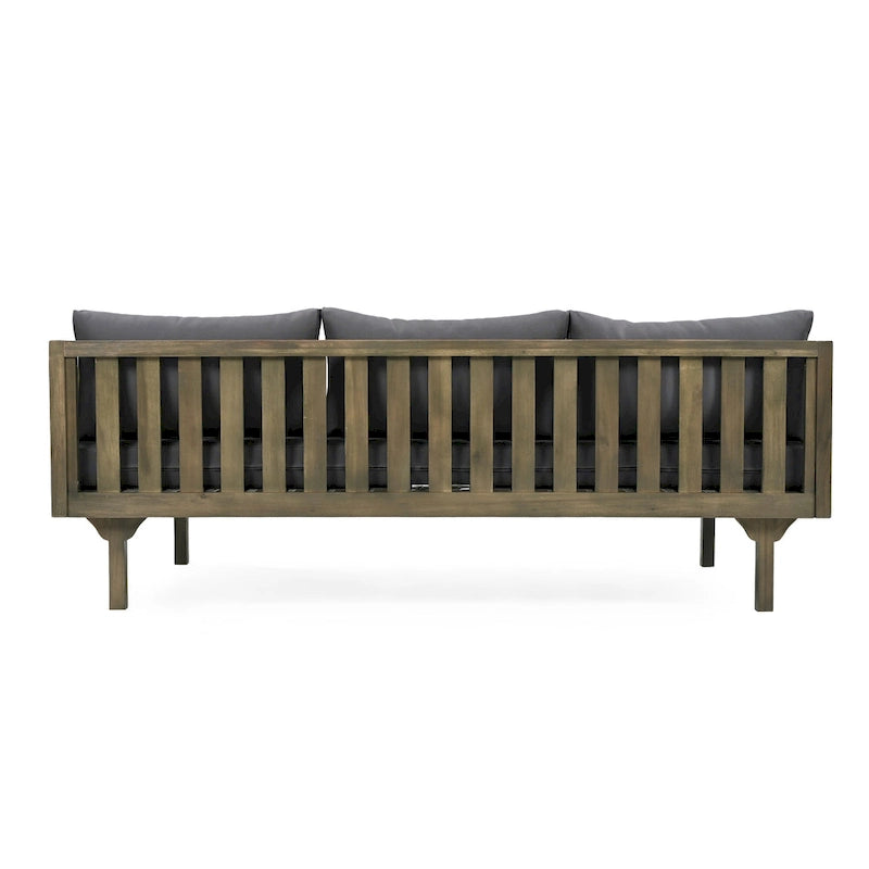 Daybed 3-Seater Slat Design Acacia Wood Waterproof Fabric Outdoor Lounger